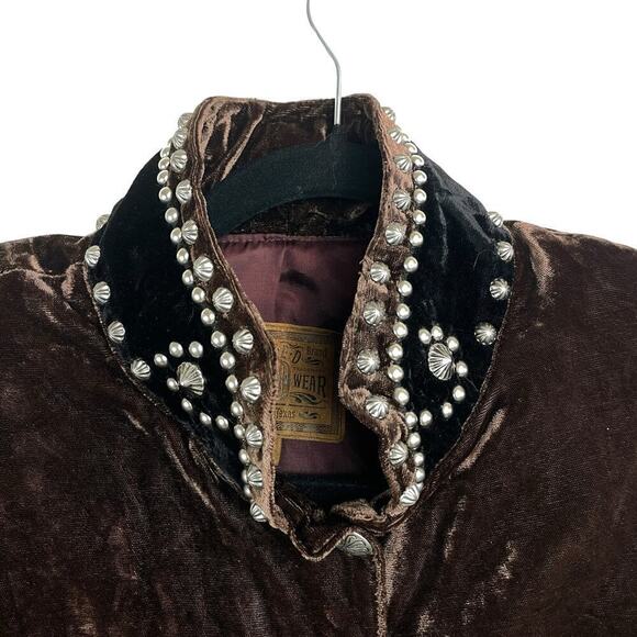 VTG Double D Ranch 100% Wool Velvet Embellished Concho Jacket Brown Size S - Picture 3 of 10